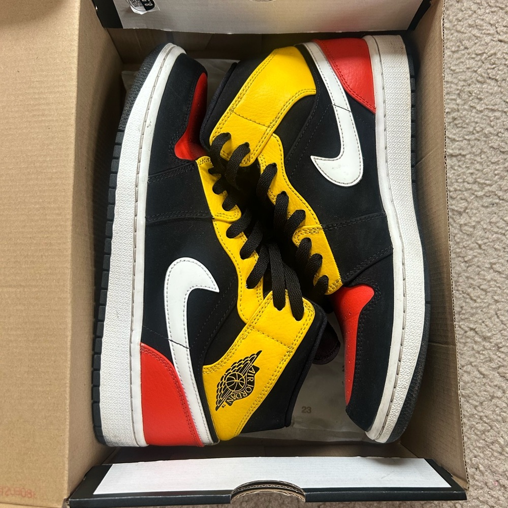 Air Jordan Mid Sneakers - Bold Black, Yellow, Red